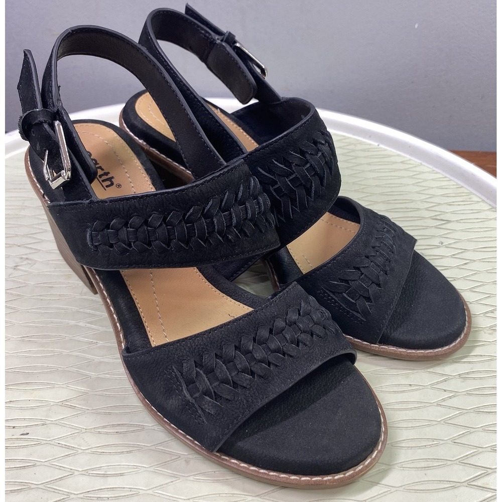 Earth‎ Shoes Womens Leather Etanty Black Dress Shoes Heeled Sandals Sz. 6M EUC